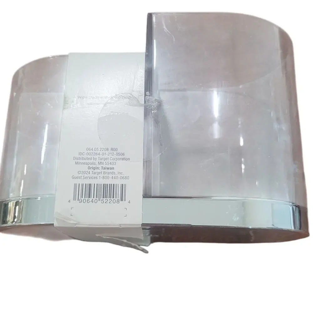 Accent Vanity Organizer – Silver Plastic Cosmetic Holder – 3 Compartments